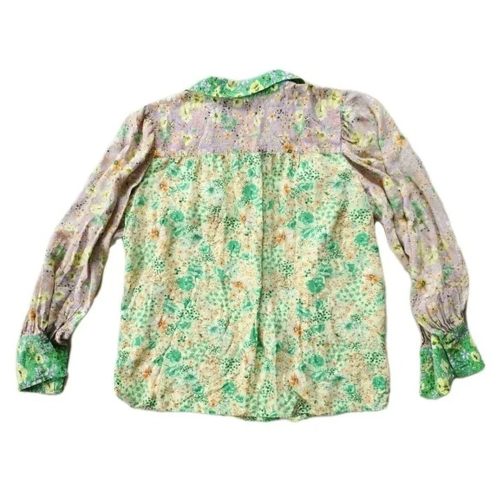 LOFT Utility Shirt Blouse Medium M Floral Crepe Boho Balloon Western Pastel